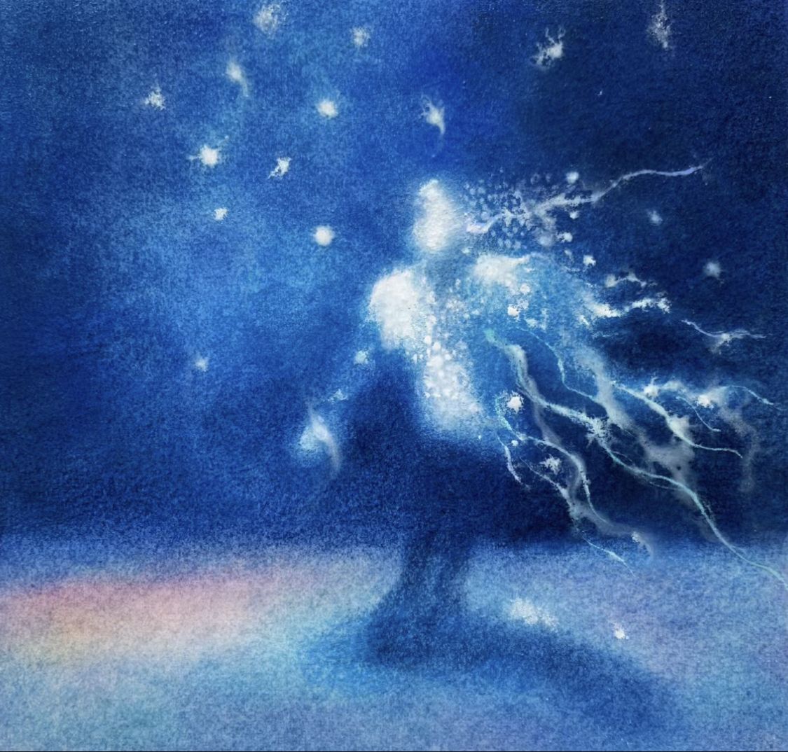 blue dreamlike sillouette