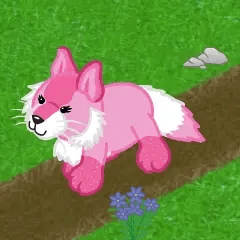 gif of a pink webkinz fox strutting in the webkinz world.