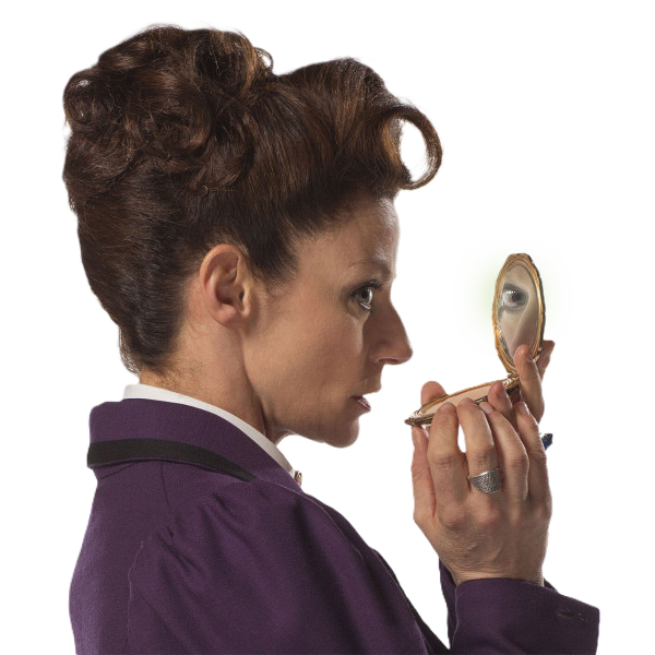 A png of Missy's bust, in profile, holding up her mirror in ring-laden hands, side-eyeing the viewer- while her eye in the mirror, lightly glowing, looks straight at you. Edited out of some poster. 
